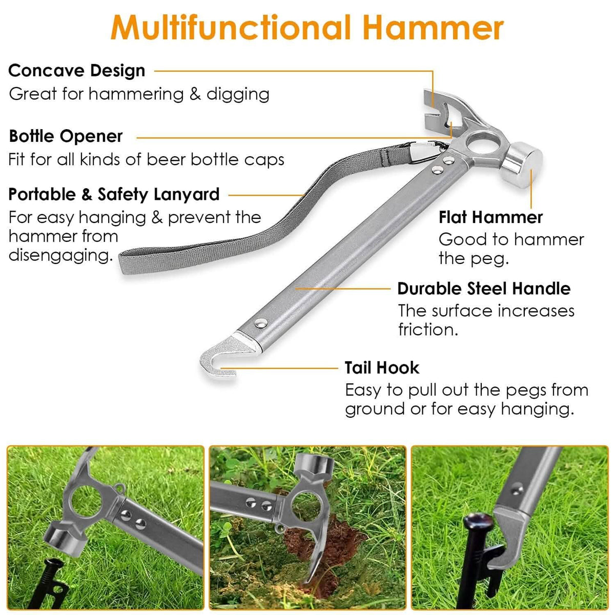 Tent Stakes Camping Hammer Set - A-1 Thread Vault