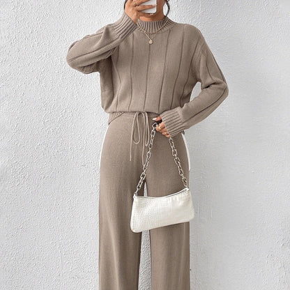 Textured Knit Sweater & Wide-Leg Trouser Set(MS448) - A-1 Thread Vault