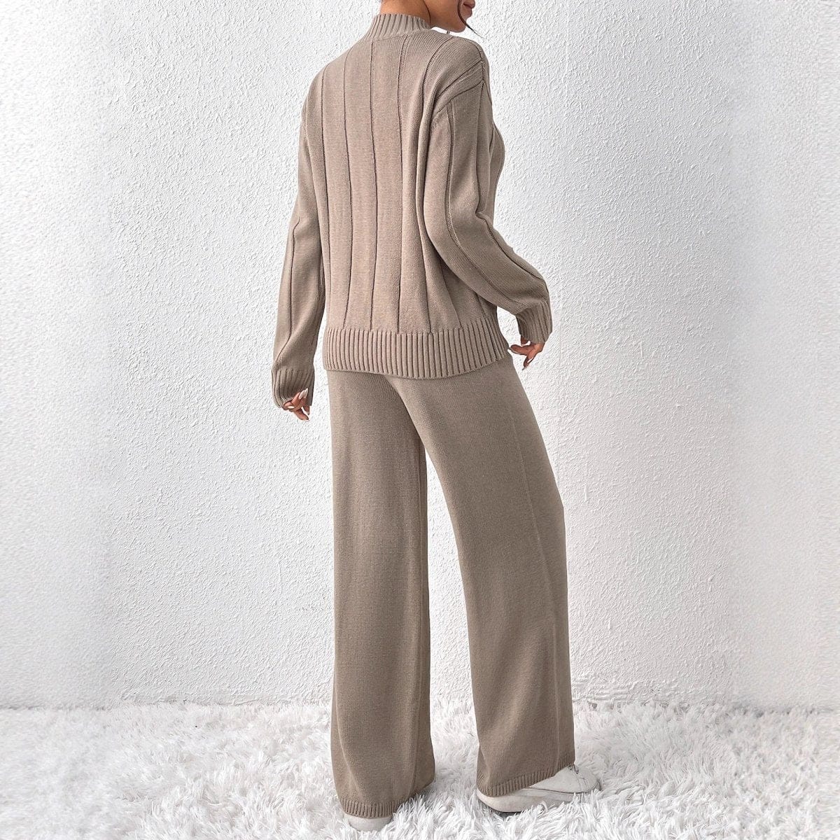 Textured Knit Sweater & Wide-Leg Trouser Set(MS448) - A-1 Thread Vault