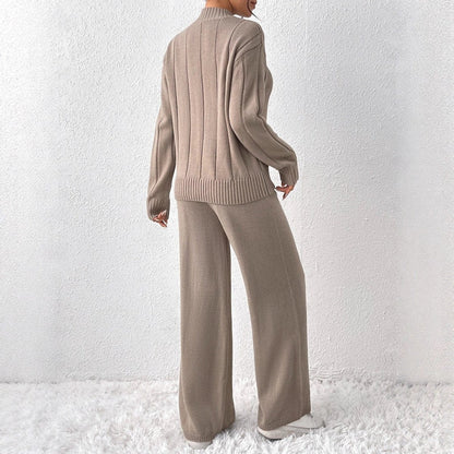 Textured Knit Sweater & Wide-Leg Trouser Set(MS448) - A-1 Thread Vault