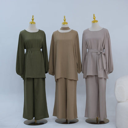 Textured Longline Top & Wide-Leg Trouser Set(MS455) - A-1 Thread Vault