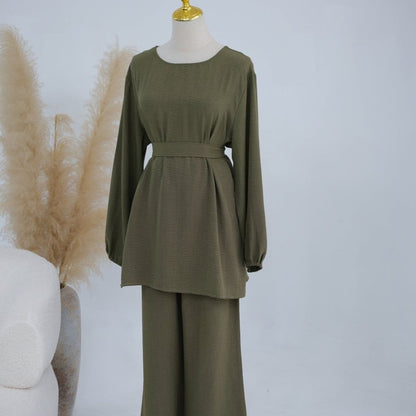 Textured Longline Top & Wide-Leg Trouser Set(MS455) - A-1 Thread Vault