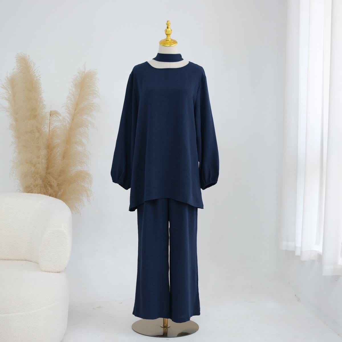 Textured Longline Top & Wide-Leg Trouser Set(MS455) - A-1 Thread Vault
