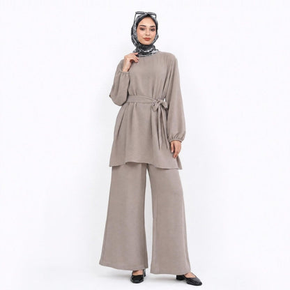 Textured Longline Top & Wide-Leg Trouser Set(MS455) - A-1 Thread Vault