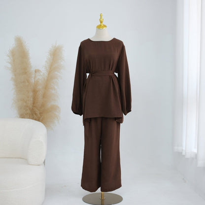 Textured Longline Top & Wide-Leg Trouser Set(MS455) - A-1 Thread Vault