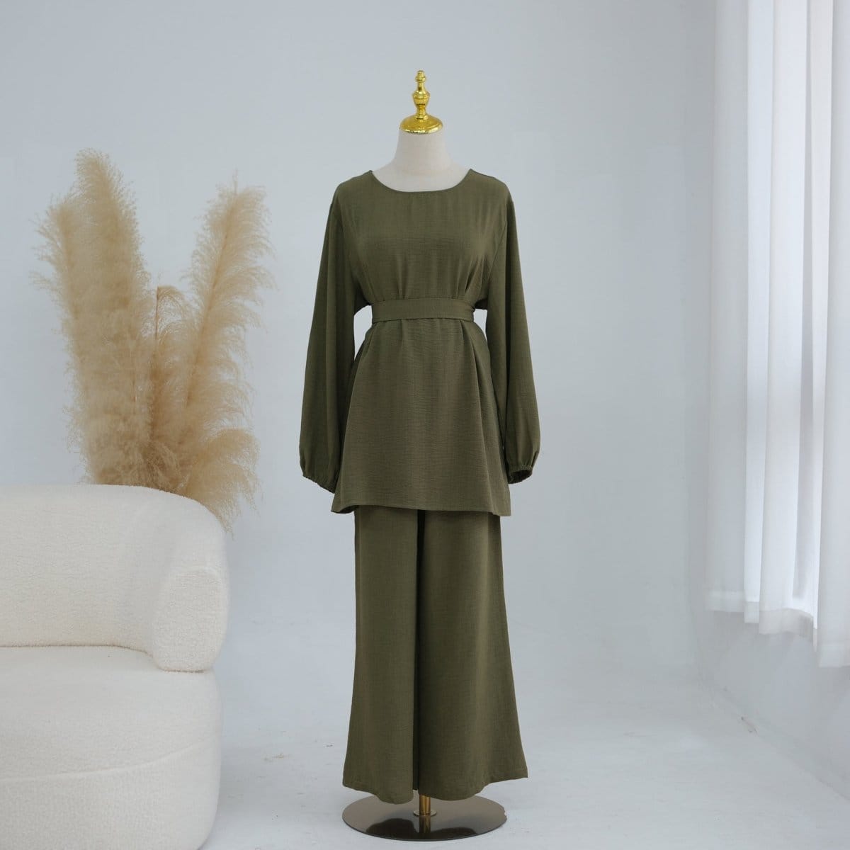 Textured Longline Top & Wide-Leg Trouser Set(MS455) - A-1 Thread Vault