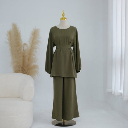 Textured Longline Top & Wide-Leg Trouser Set(MS455) - A-1 Thread Vault