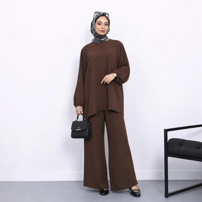 Textured Longline Top & Wide-Leg Trouser Set(MS455) - A-1 Thread Vault