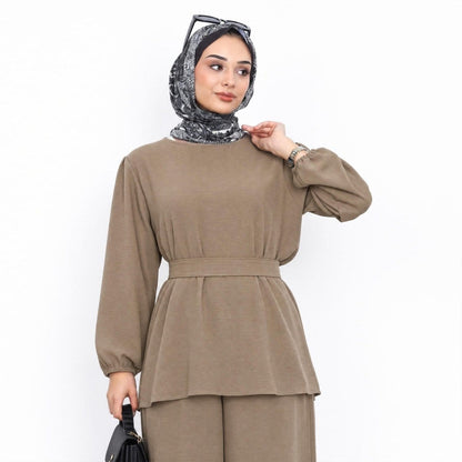 Textured Longline Top & Wide-Leg Trouser Set(MS455) - A-1 Thread Vault