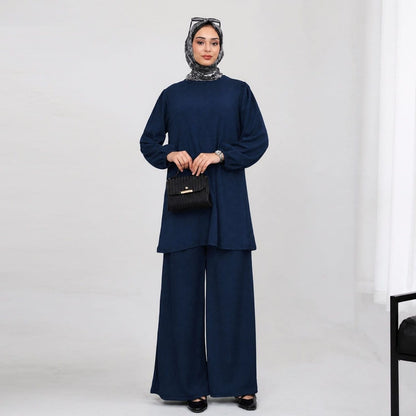 Textured Longline Top & Wide-Leg Trouser Set(MS455) - A-1 Thread Vault