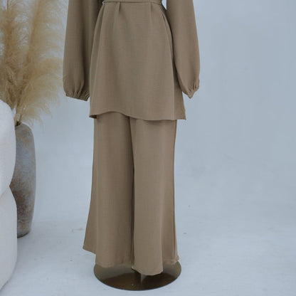 Textured Longline Top & Wide-Leg Trouser Set(MS455) - A-1 Thread Vault