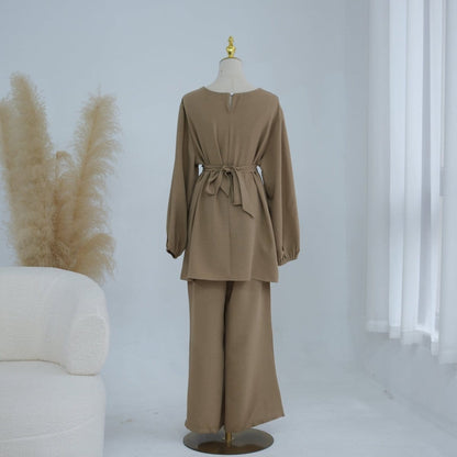 Textured Longline Top & Wide-Leg Trouser Set(MS455) - A-1 Thread Vault