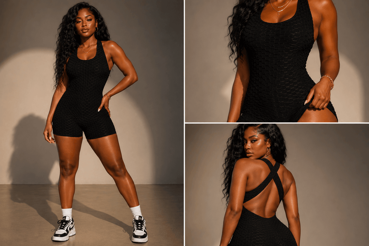Textured Sculpt Cross Back Romper – Active Bodycon One Piece - A-1 Thread Vault