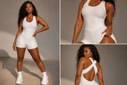 Textured Sculpt Cross Back Romper – Active Bodycon One Piece - A-1 Thread Vault