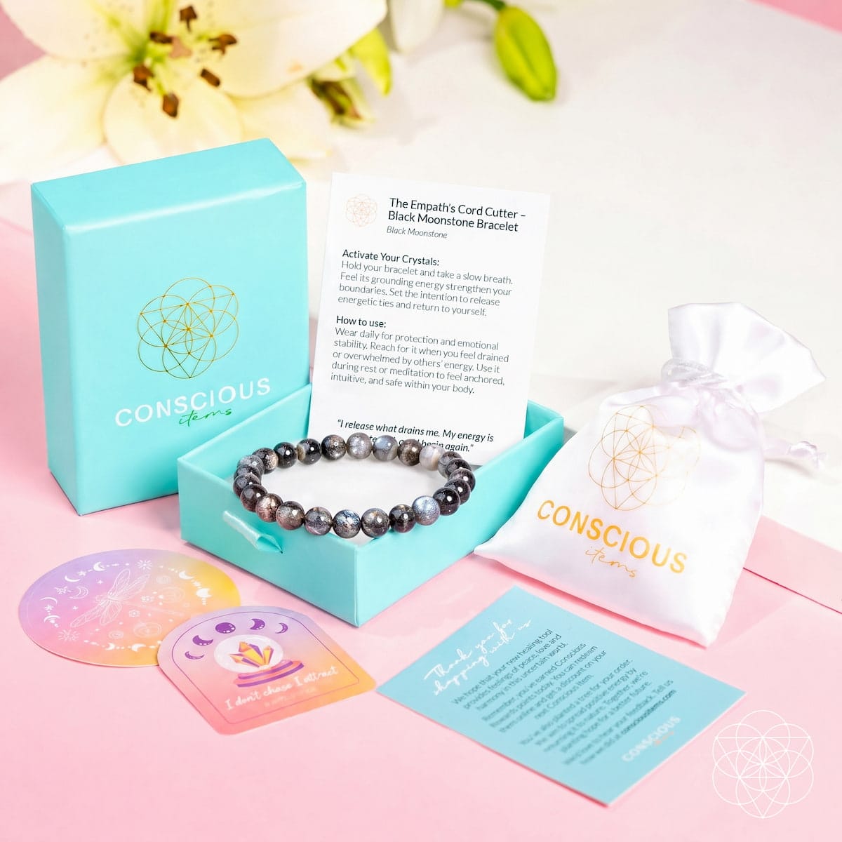 The Empath’s Cord Cutter – Black Moonstone Bracelet - A-1 Thread Vault