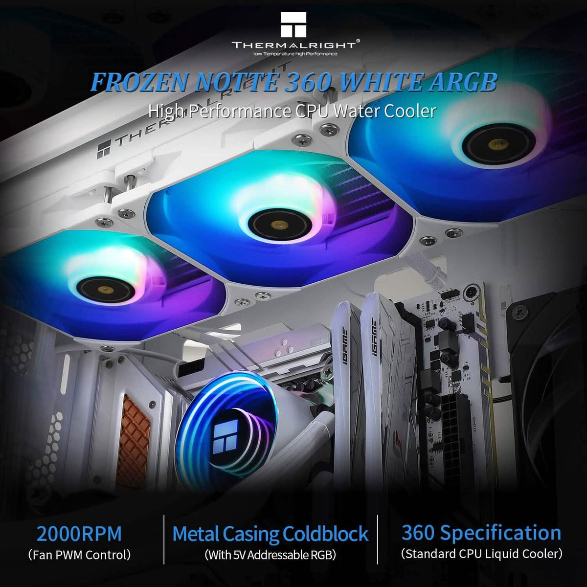 Thermalright Frozen Notte 360 White ARGB Water Cooling CPU Cooler (Refurbished) - A-1 Thread Vault