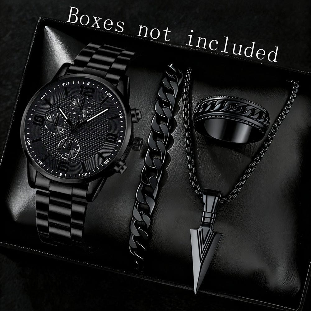 Three-Eye Digital Mens Watch Bracelet And Necklace Set - A-1 Thread Vault