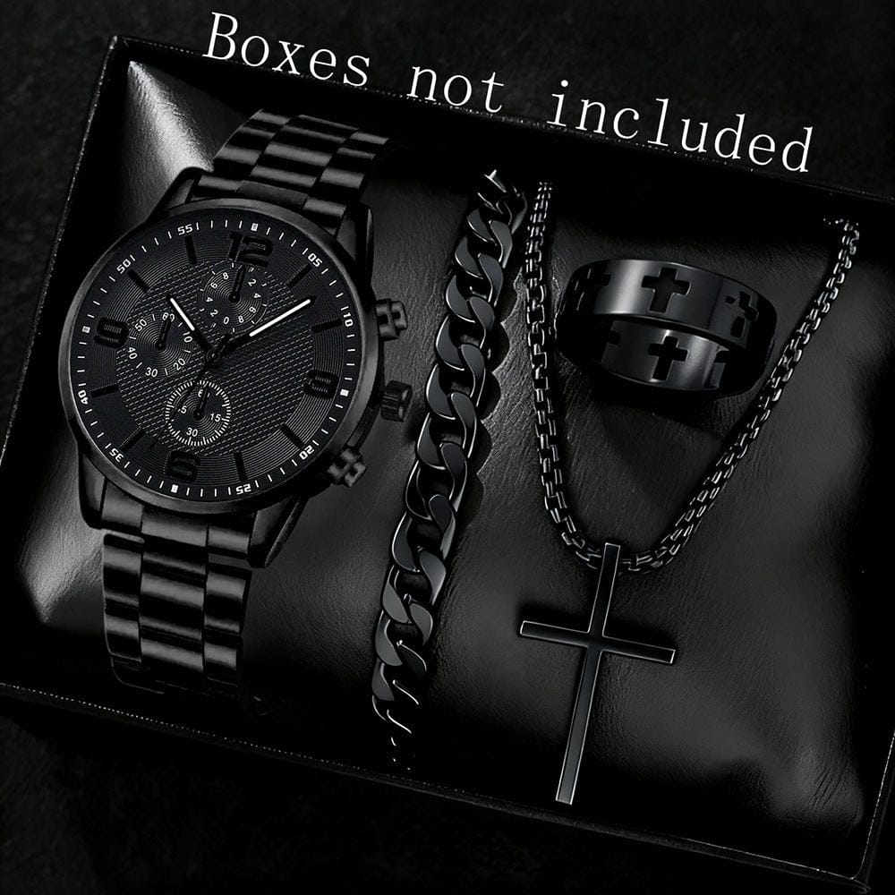 Three-Eye Digital Mens Watch Bracelet And Necklace Set - A-1 Thread Vault
