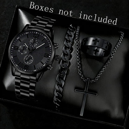 Three-Eye Digital Mens Watch Bracelet And Necklace Set - A-1 Thread Vault