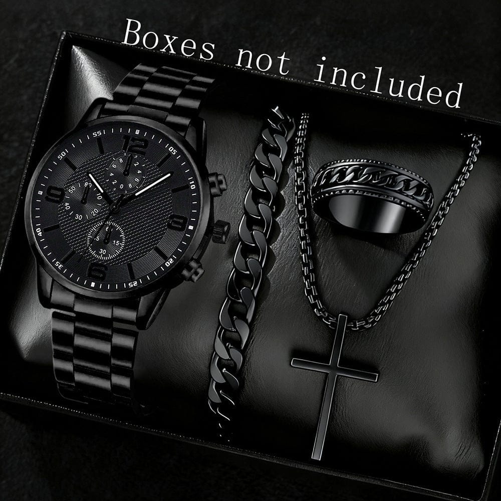 Three-Eye Digital Mens Watch Bracelet And Necklace Set - A-1 Thread Vault
