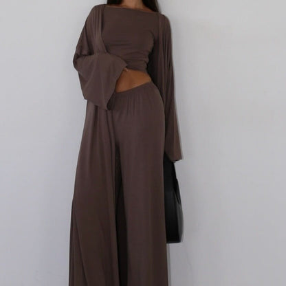 Three-Piece Cape Cardigan Set | Crop Top & Wide-Leg Pants Outfit(MS258) - A-1 Thread Vault