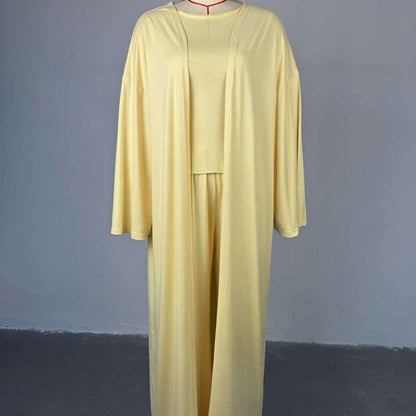Three-Piece Cape Cardigan Set | Crop Top & Wide-Leg Pants Outfit(MS258) - A-1 Thread Vault
