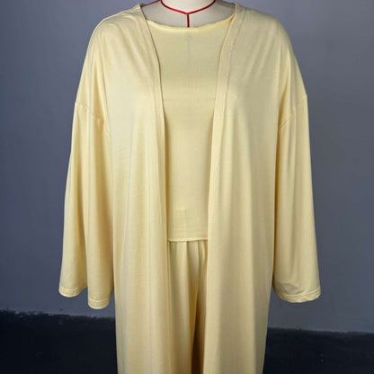 Three-Piece Cape Cardigan Set | Crop Top & Wide-Leg Pants Outfit(MS258) - A-1 Thread Vault