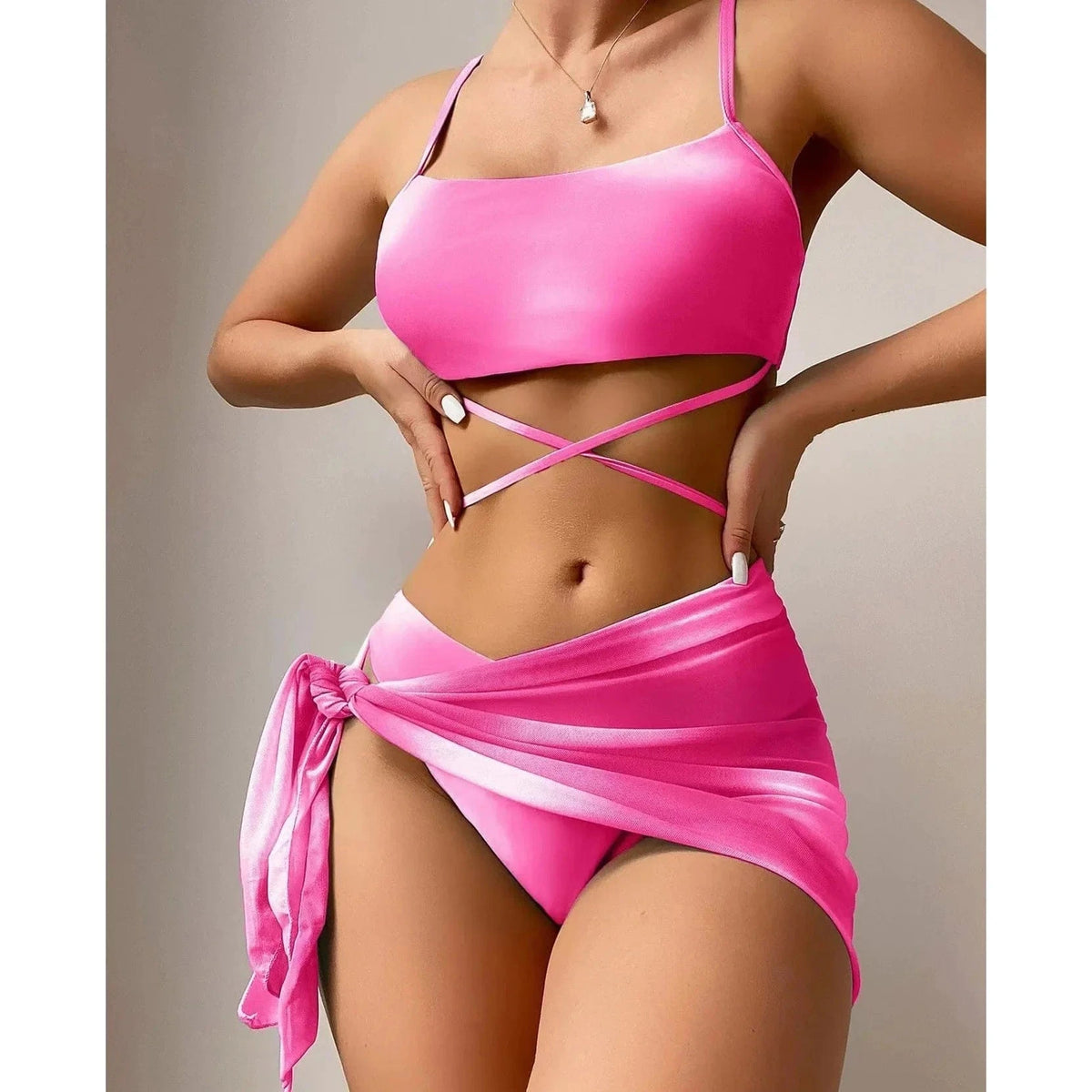 Tie Dye Bikini Swimsuit Women's Three Piece Set Mesh Skirt Split Body Suspender Fashionable Swimsuit Padded Bikini Set Swimwear - A-1 Thread Vault
