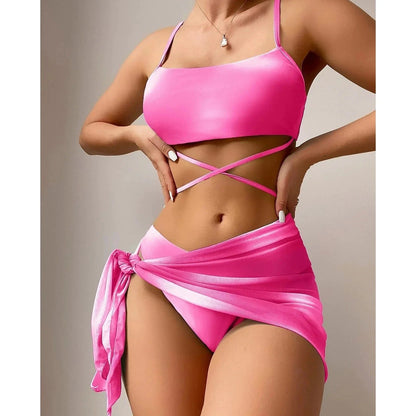 Tie Dye Bikini Swimsuit Women's Three Piece Set Mesh Skirt Split Body Suspender Fashionable Swimsuit Padded Bikini Set Swimwear - A-1 Thread Vault