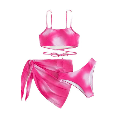 Tie Dye Bikini Swimsuit Women's Three Piece Set Mesh Skirt Split Body Suspender Fashionable Swimsuit Padded Bikini Set Swimwear - A-1 Thread Vault