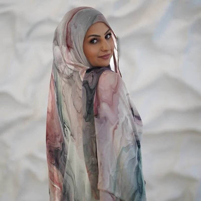 Tie-Dye Watercolor Print Satin Hijab Scarf(MH212) - A-1 Thread Vault
