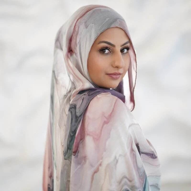Tie-Dye Watercolor Print Satin Hijab Scarf(MH212) - A-1 Thread Vault