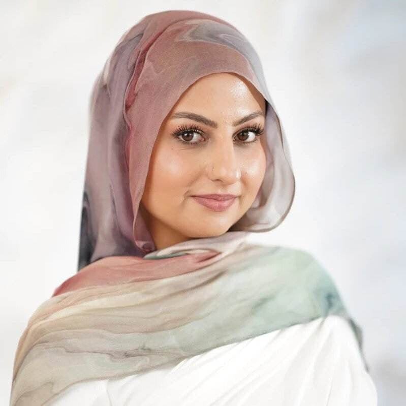 Tie-Dye Watercolor Print Satin Hijab Scarf(MH212) - A-1 Thread Vault