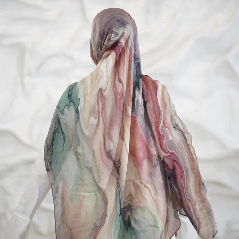 Tie-Dye Watercolor Print Satin Hijab Scarf(MH212) - A-1 Thread Vault
