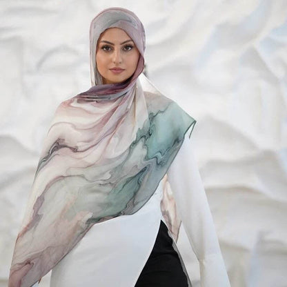 Tie-Dye Watercolor Print Satin Hijab Scarf(MH212) - A-1 Thread Vault