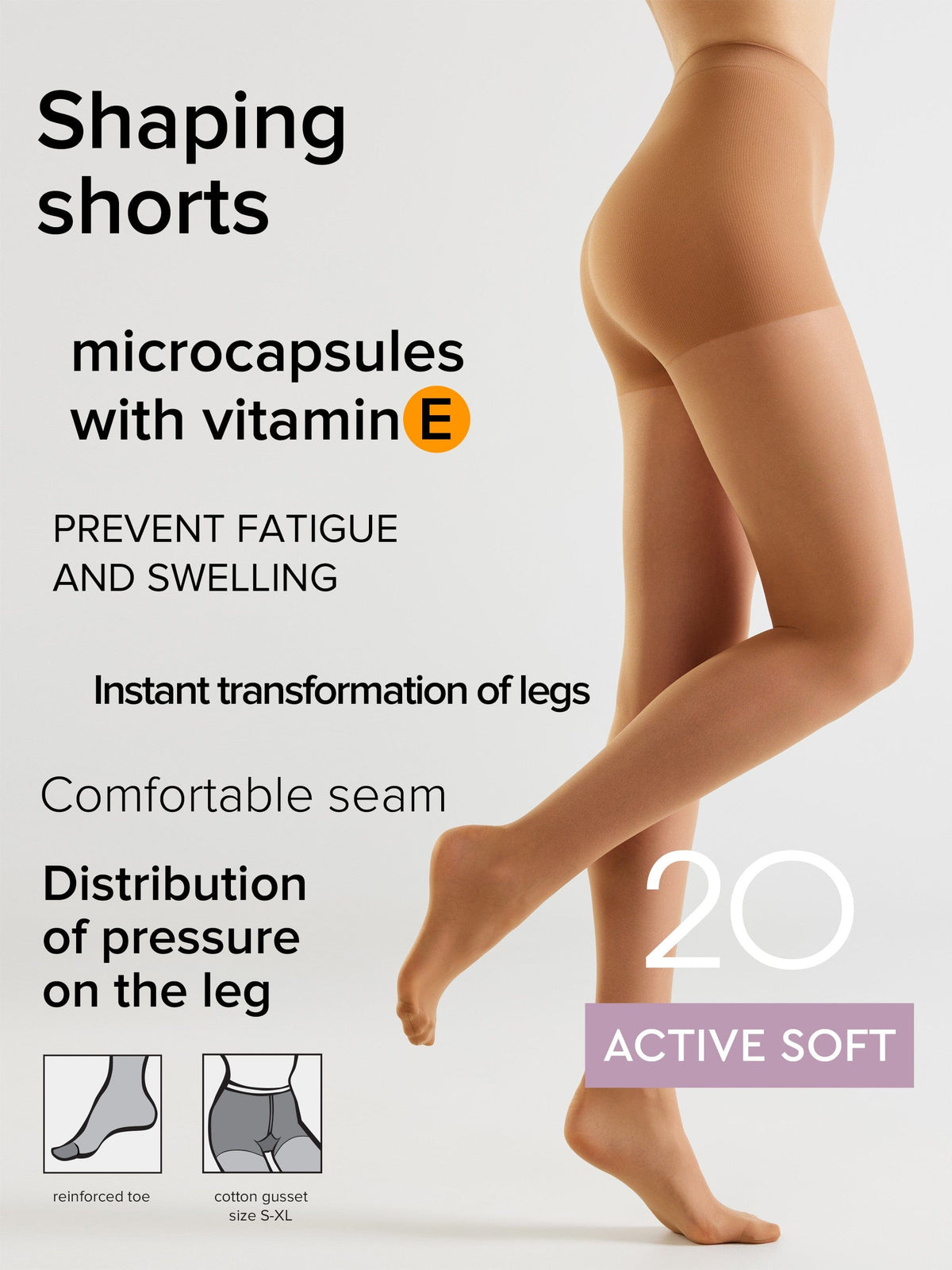 Tights Conte Active Soft 20 Den - Shaping Support with Vitamin E - A-1 Thread Vault