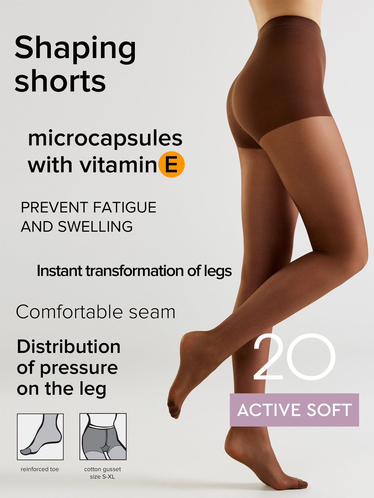 Tights Conte Active Soft 20 Den - Shaping Support with Vitamin E - A-1 Thread Vault