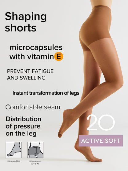 Tights Conte Active Soft 20 Den - Shaping Support with Vitamin E - A-1 Thread Vault