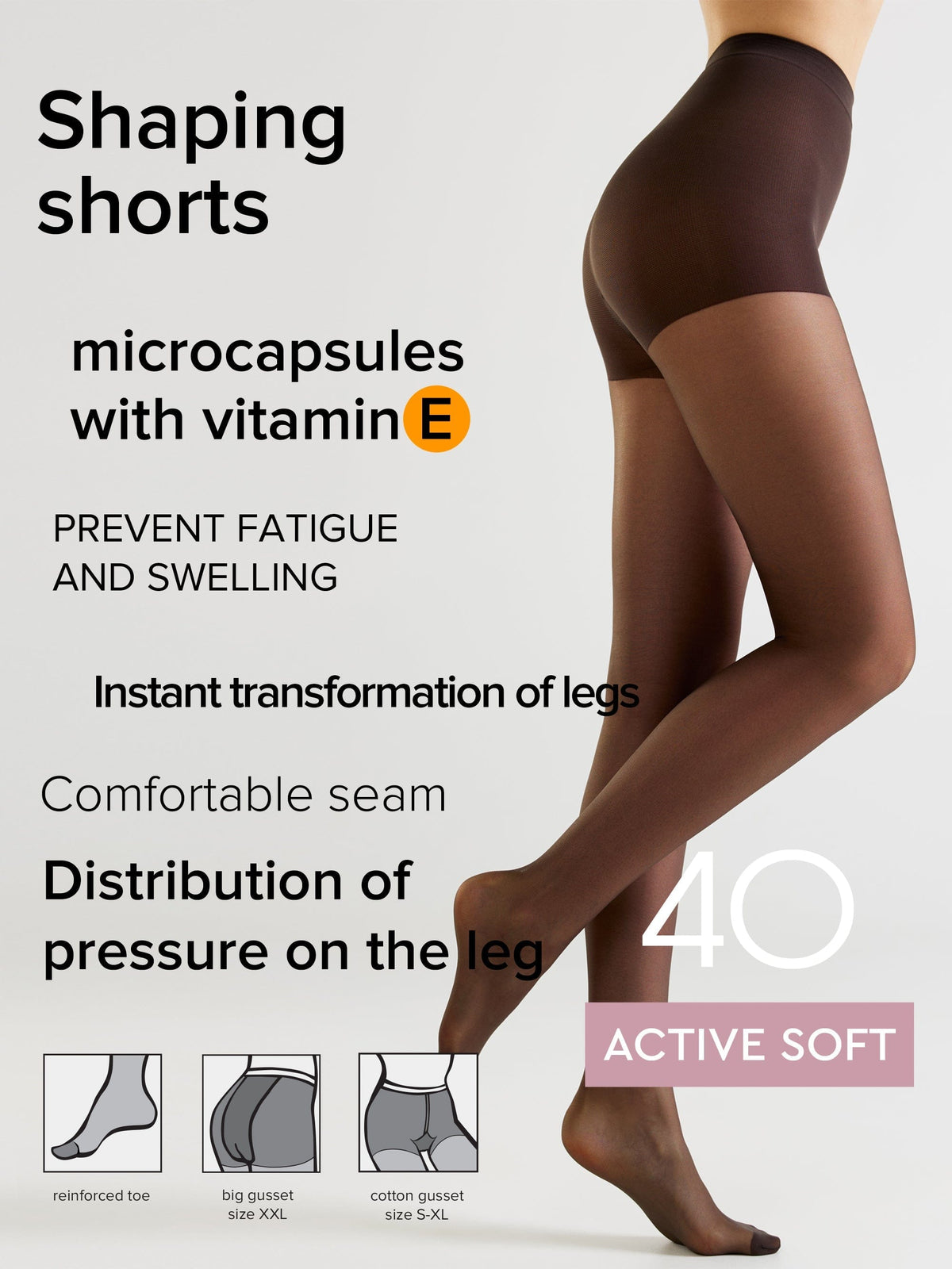 Tights Conte Active Soft 40 Den - Shaping Support with Vitamin E - A-1 Thread Vault