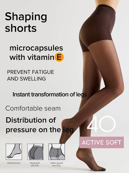 Tights Conte Active Soft 40 Den - Shaping Support with Vitamin E - A-1 Thread Vault