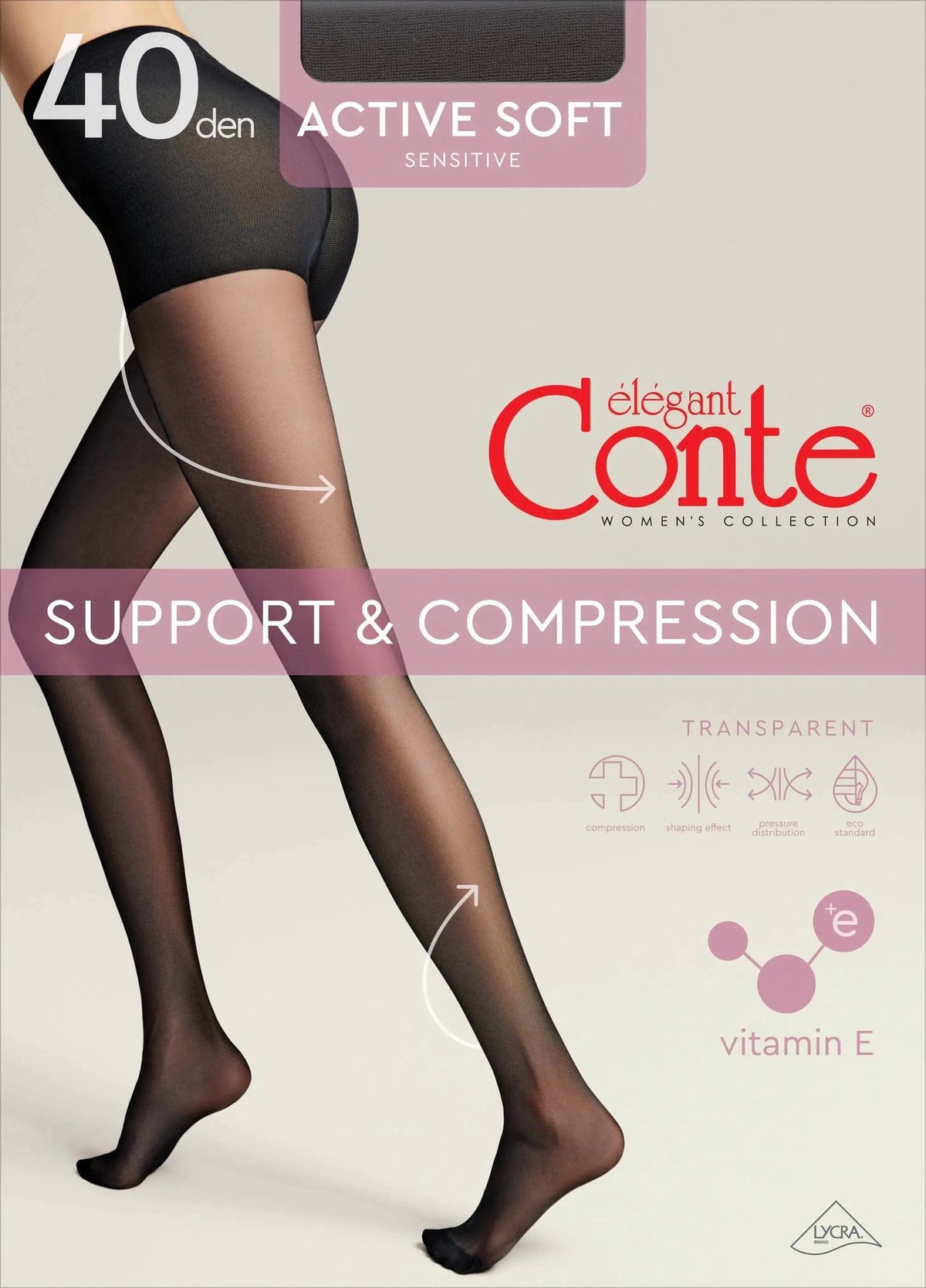 Tights Conte Active Soft 40 Den - Shaping Support with Vitamin E - A-1 Thread Vault