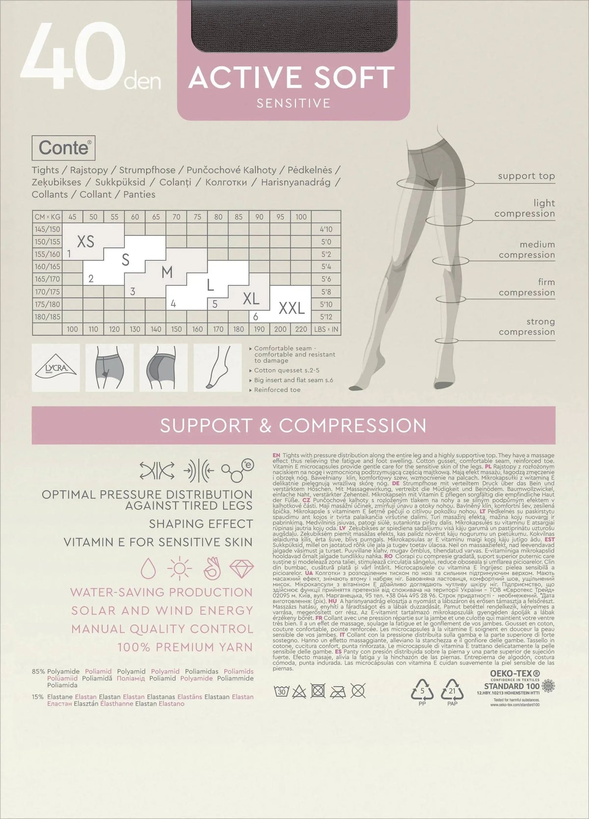 Tights Conte Active Soft 40 Den - Shaping Support with Vitamin E - A-1 Thread Vault
