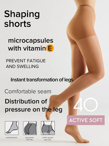 Tights Conte Active Soft 40 Den - Shaping Support with Vitamin E - A-1 Thread Vault