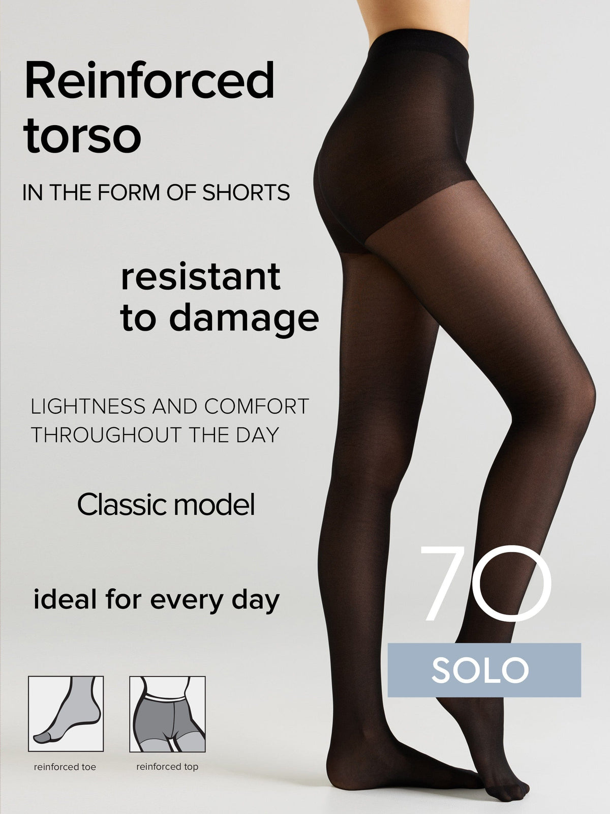 Tights Conte Solo 70 Den - Reinforced Torso - A-1 Thread Vault