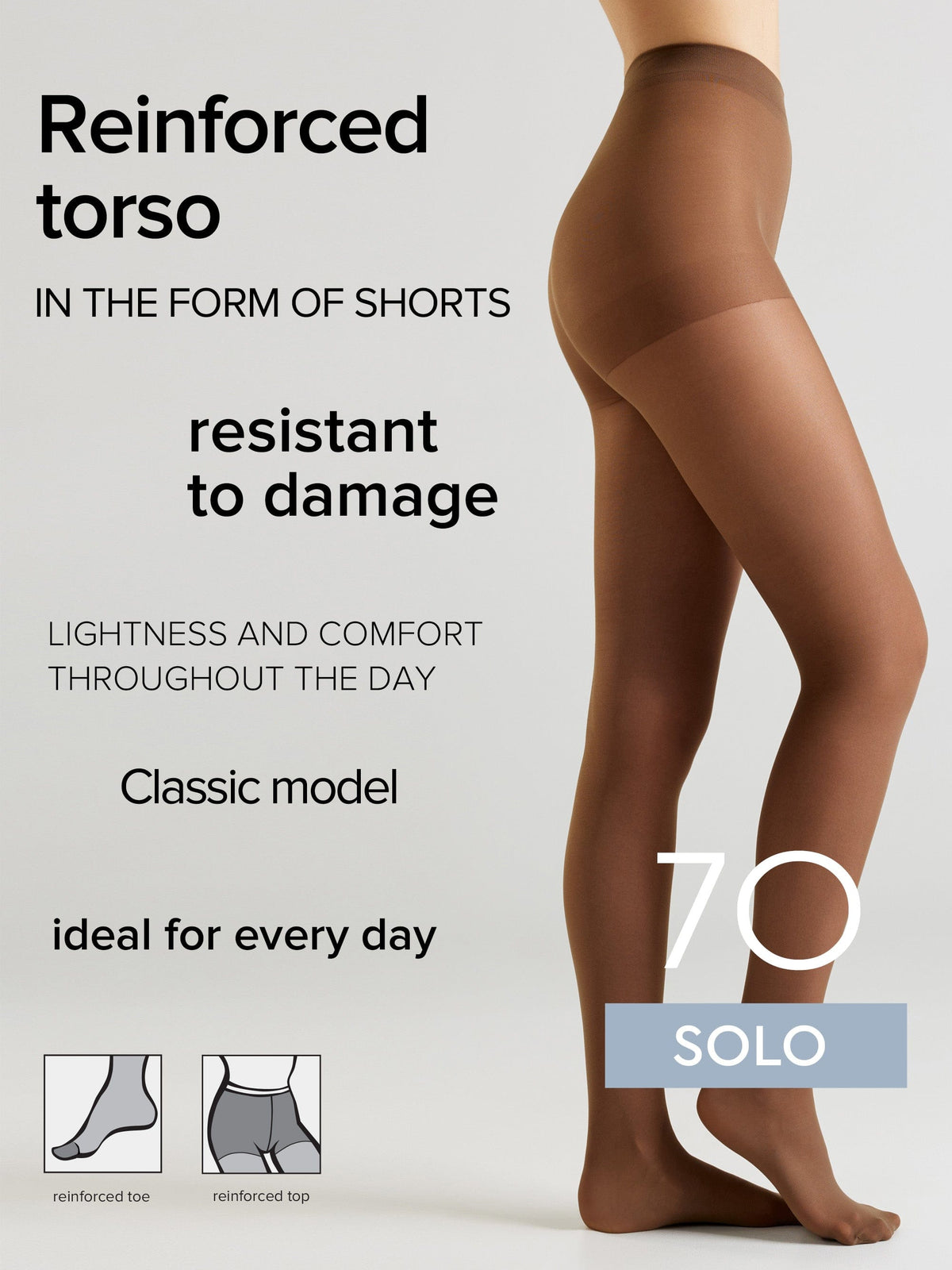 Tights Conte Solo 70 Den - Reinforced Torso - A-1 Thread Vault