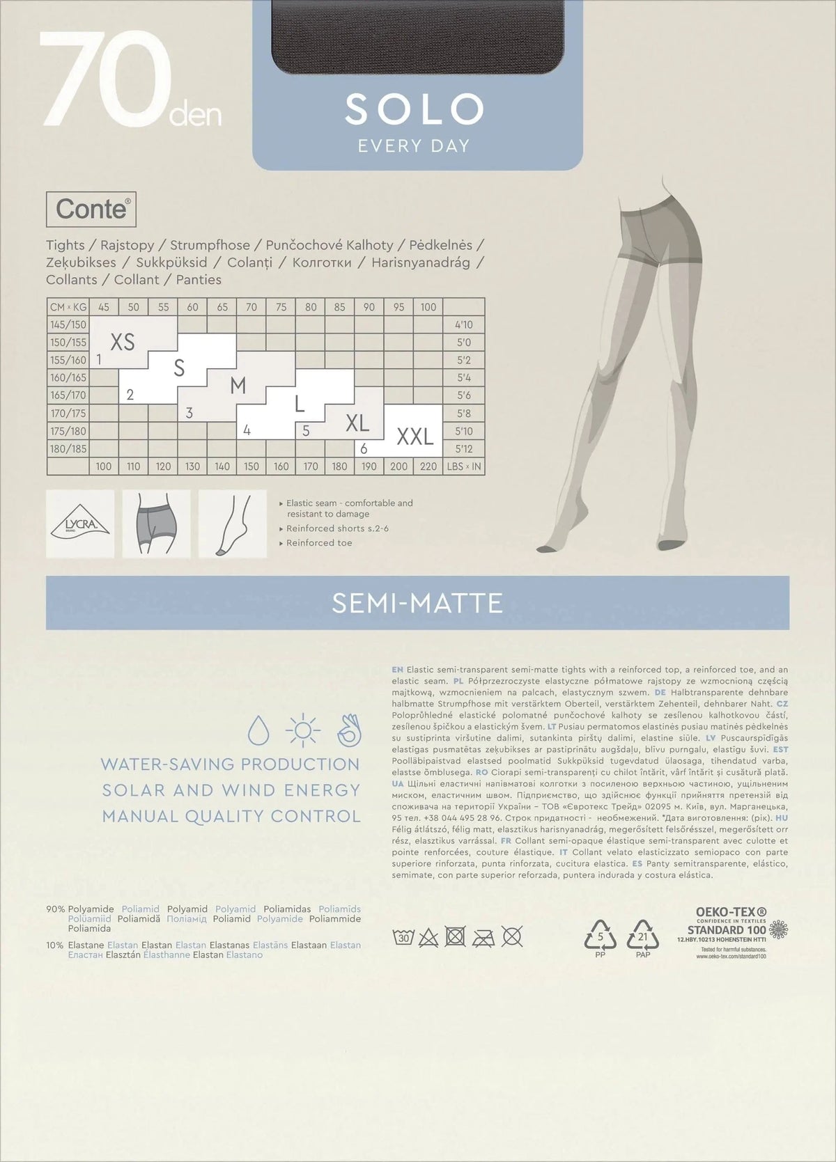 Tights Conte Solo 70 Den - Reinforced Torso - A-1 Thread Vault