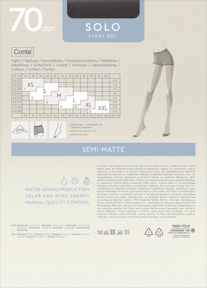 Tights Conte Solo 70 Den - Reinforced Torso - A-1 Thread Vault