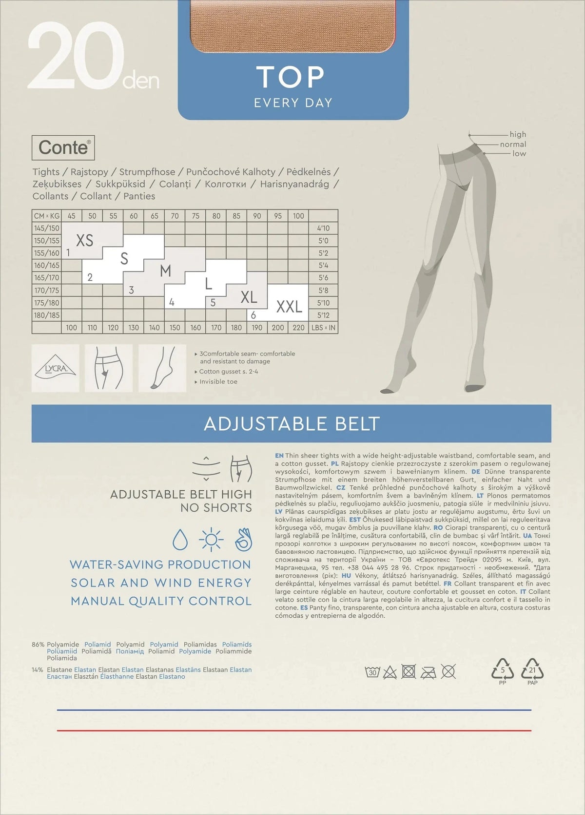 Tights Conte Top 20 Den - Low Waist Adjustable Belt - A-1 Thread Vault