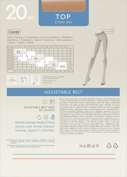 Tights Conte Top 20 Den - Low Waist Adjustable Belt - A-1 Thread Vault