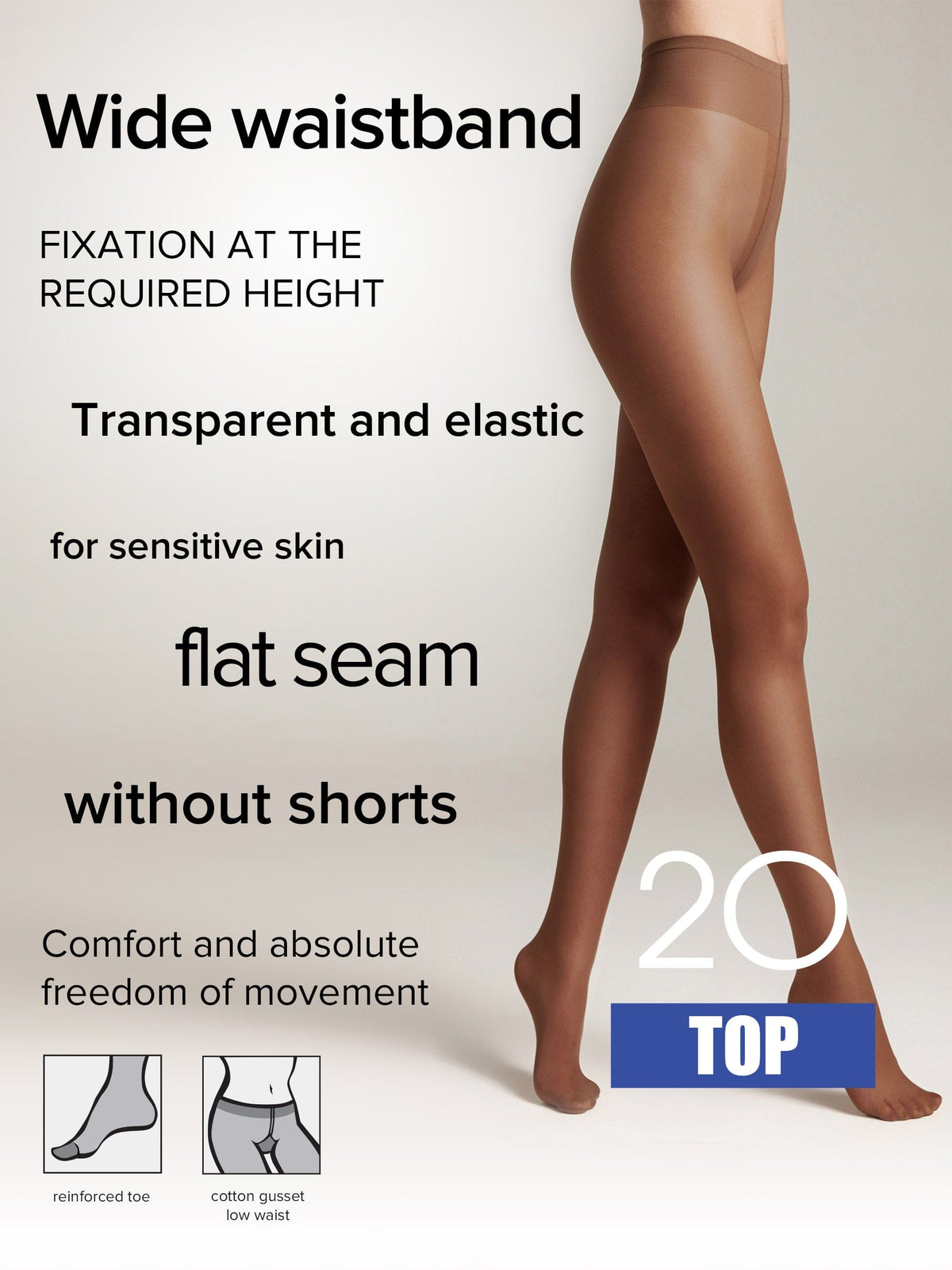 Tights Conte Top 20 Den - Low Waist Adjustable Belt - A-1 Thread Vault